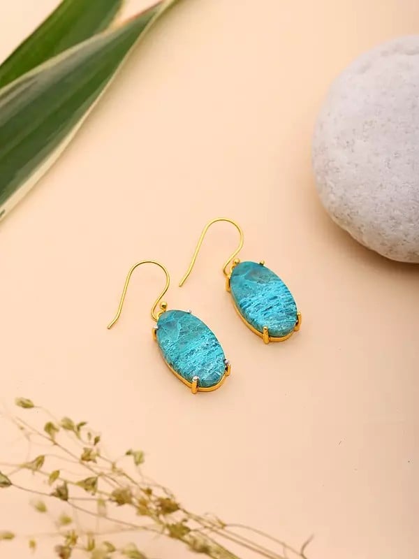 Exotic India Oval Shaped Chrysocolla Earrings 