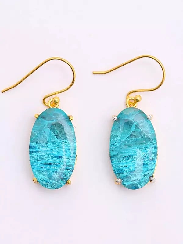 exotic india Oval Shaped Chrysocolla Earrings 