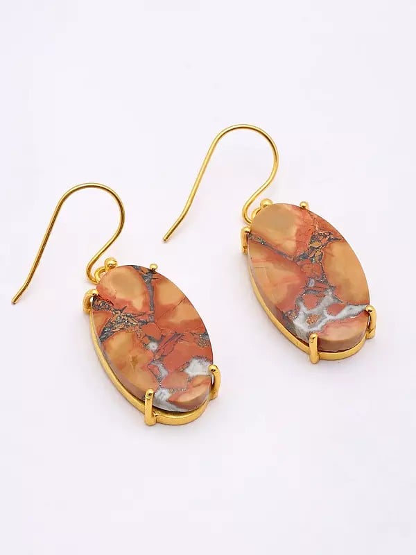 Exotic India Oval Shaped Maligano Jasper Earrings