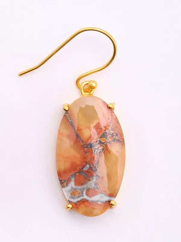 Exotic India Oval Shaped Maligano Jasper Earrings