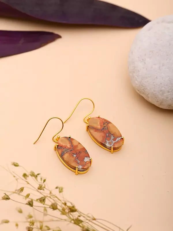 Exotic India Oval Shaped Maligano Jasper Earrings
