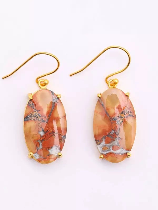 exotic india Oval Shaped Maligano Jasper Earrings 