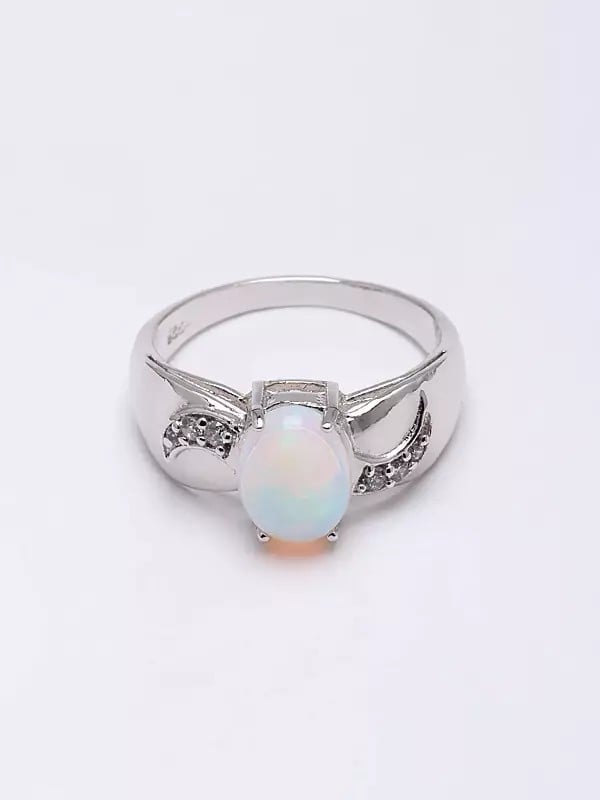 Exotic India Oval Shaped White Opal Ring 