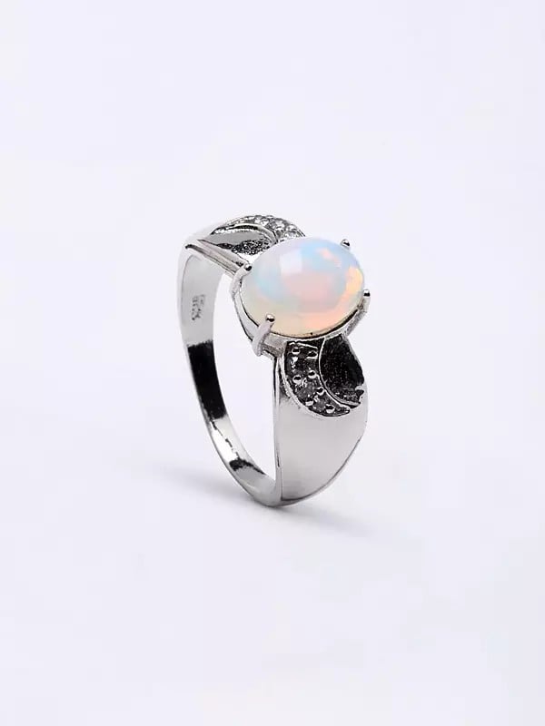 Exotic India Oval Shaped White Opal Ring 
