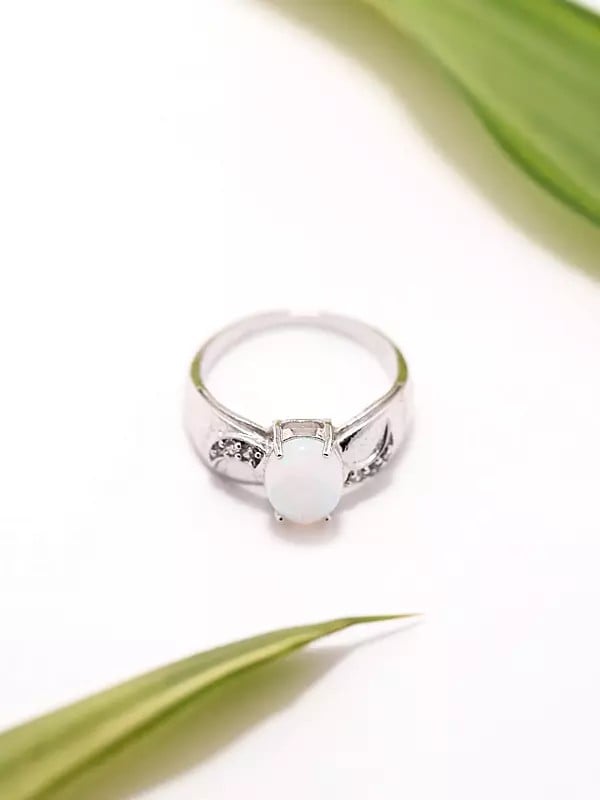 Exotic India Oval Shaped White Opal Ring 