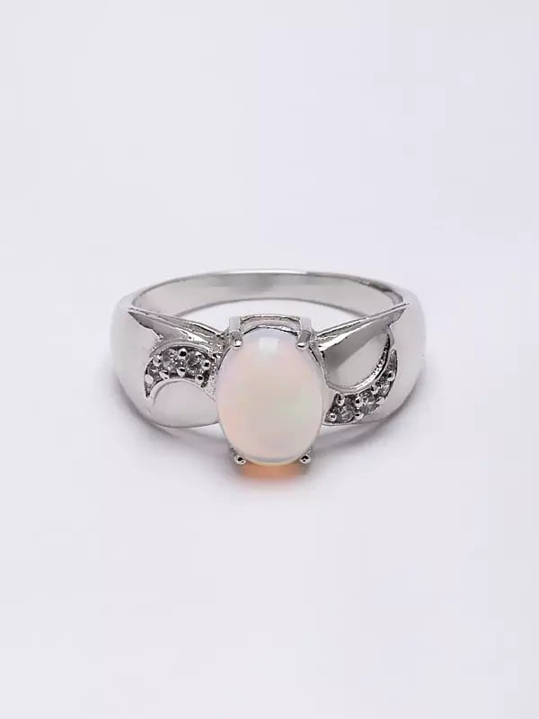 exotic india Oval Shaped White Opal Ring 
