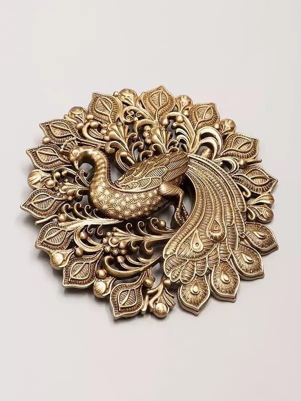 Exotic India Peacock Brass Brooch 