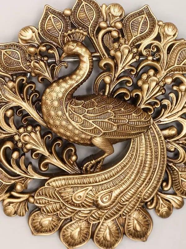 Exotic India Peacock Brass Brooch 
