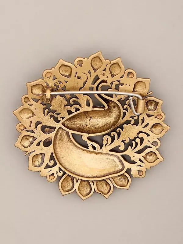 Exotic India Peacock Brass Brooch 