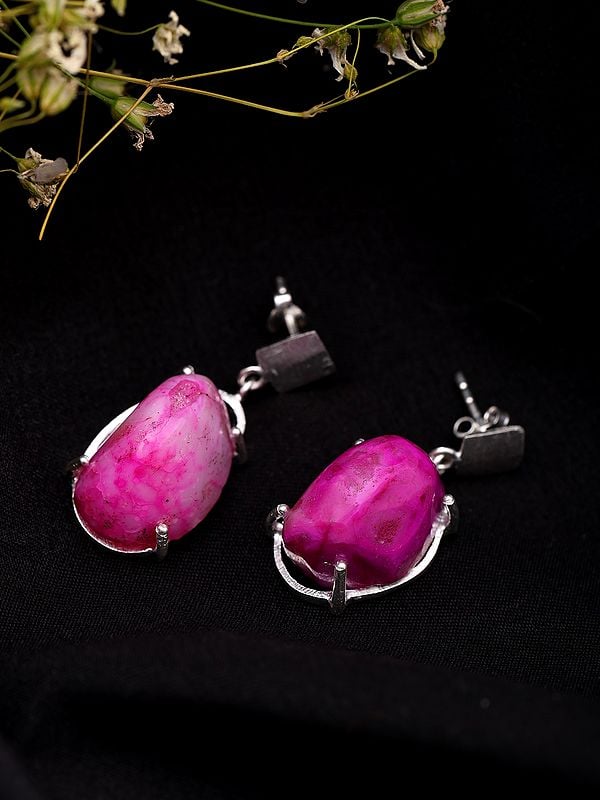 Exotic India Pink Solar Druzy Dangle Earrings