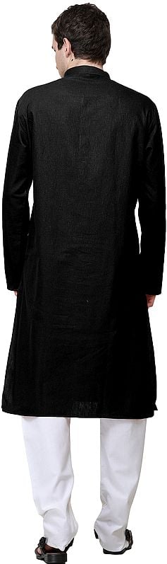 Exotic India Plain Linen Kurta With White Pajama 
