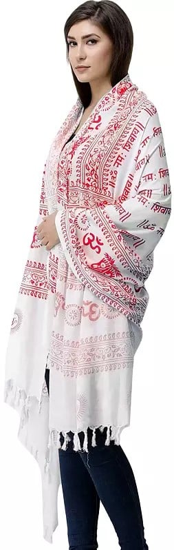 Exotic India Printed Om Namah Shivai Prayer Shawl 