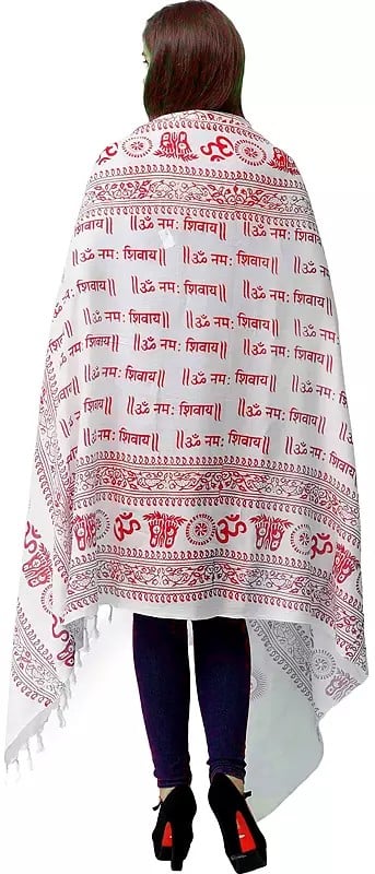Exotic India Printed Om Namah Shivai Prayer Shawl 