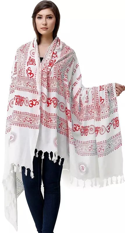 exotic india Printed Om Namah Shivai Prayer Shawl