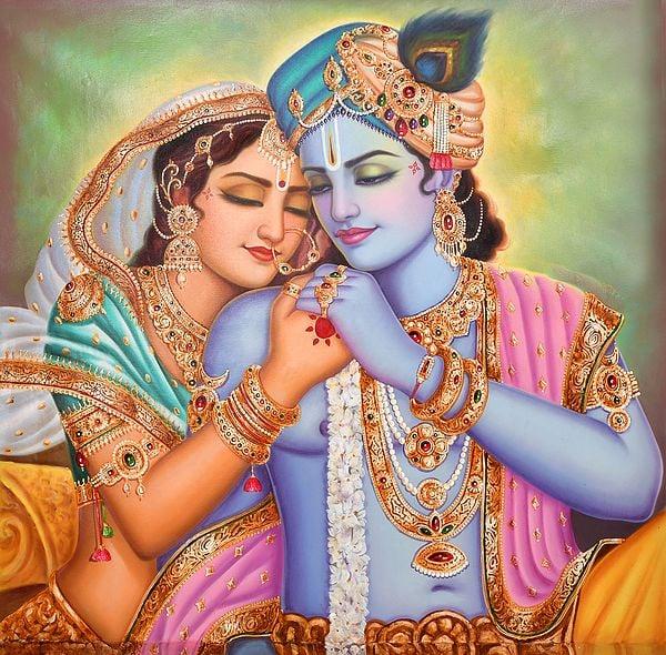 exotic india Radha Krishna Oil Painting on Canvas 