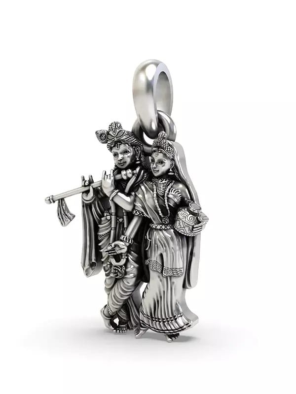 Exotic India Radha Krishna Sterling Silver Pendant