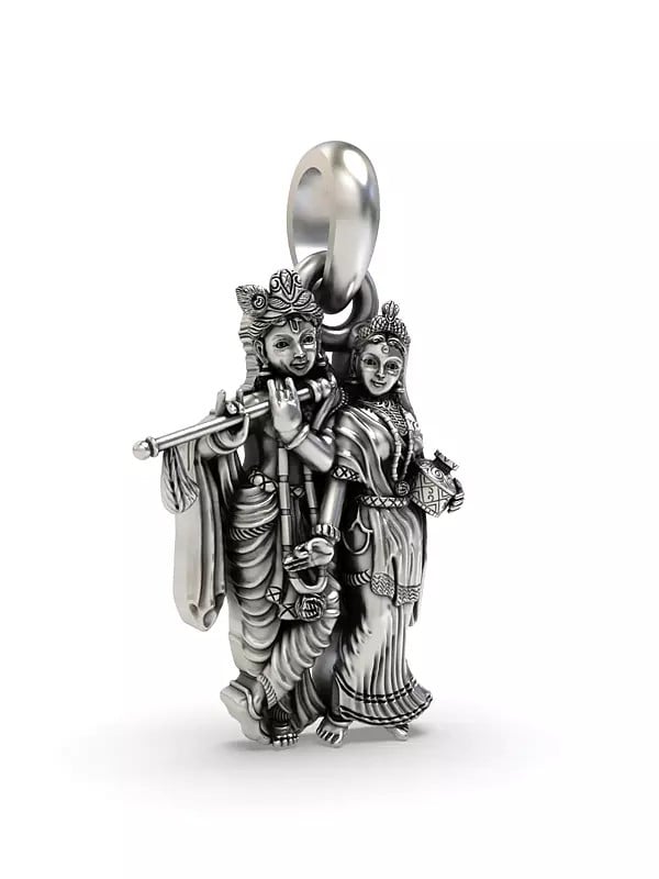 Exotic India Radha Krishna Sterling Silver Pendant
