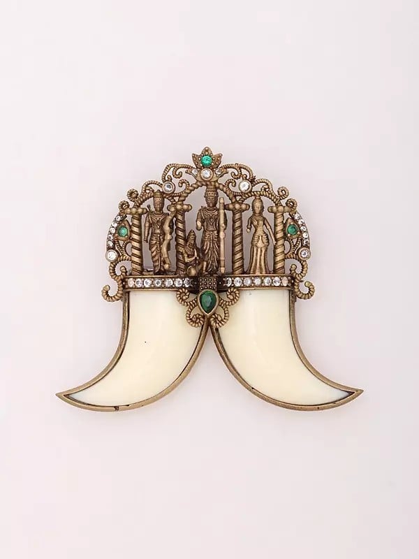 exotic india Ram Darbar Brooch with Tiger Nail 