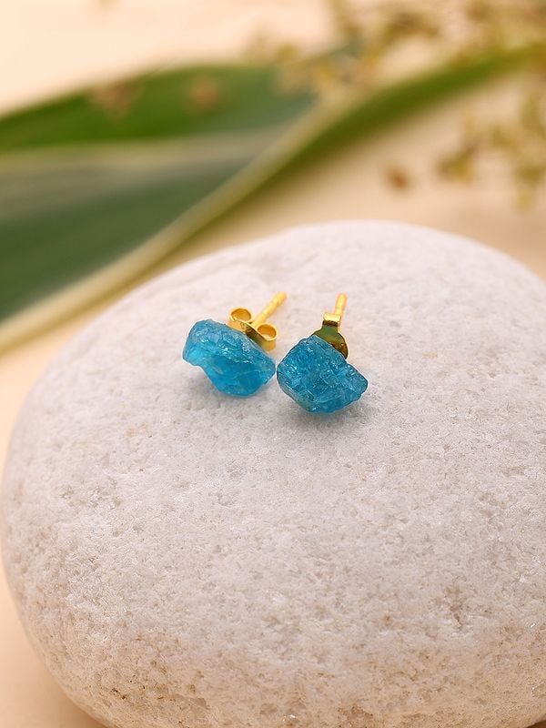 Exotic India Raw Neon Apatite Gemstone Studs