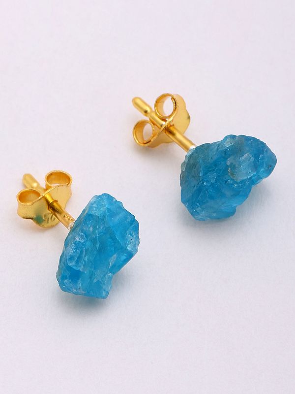 exotic india Raw Neon Apatite Gemstone Studs 