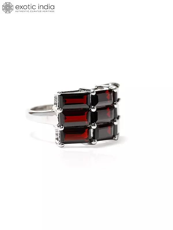 Exotic India Rectangular Cut Garnet Gemstones Ring 