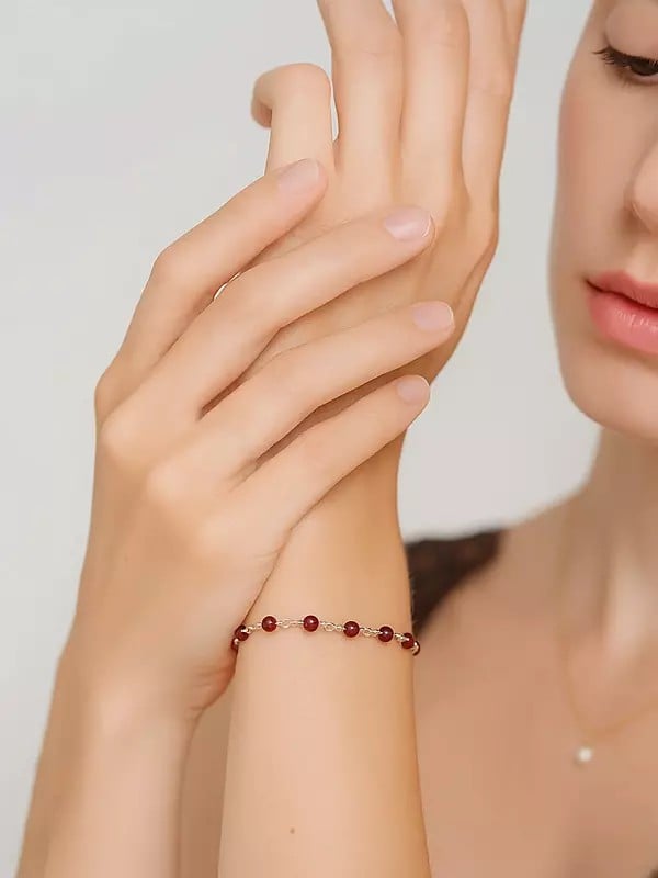 exotic india Rhodolite Garnet Beaded Bracelet 