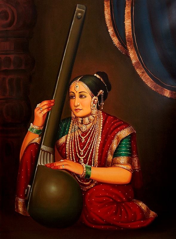 exotic india Rich Lady Playing a Tanapura 