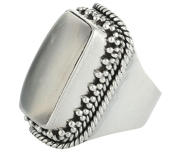 Exotic India Rose Quartz Rectangular Gemstone Ring 