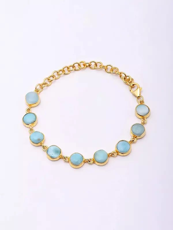 Exotic India Round Shape Cabochon Larimar Bracelet
