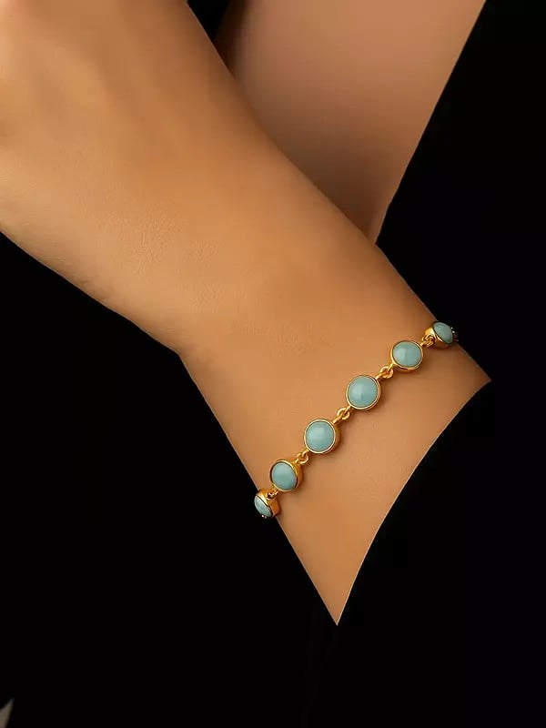exotic india Round Shape Cabochon Larimar Bracelet 