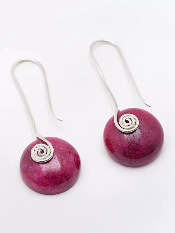 Exotic India Round Shape Cabochon Ruby Earrings