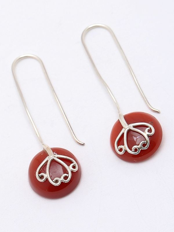 Exotic India Round Shape Carnelian Hook Earrings