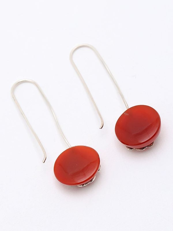 Exotic India Round Shape Carnelian Hook Earrings