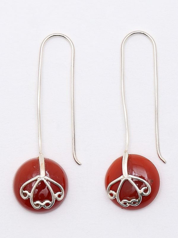exotic india Round Shape Carnelian Hook Earrings