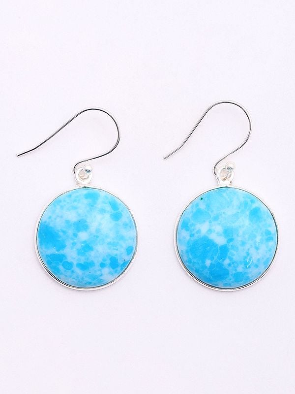 Exotic India Round Shape Faceted Larimar Earrings