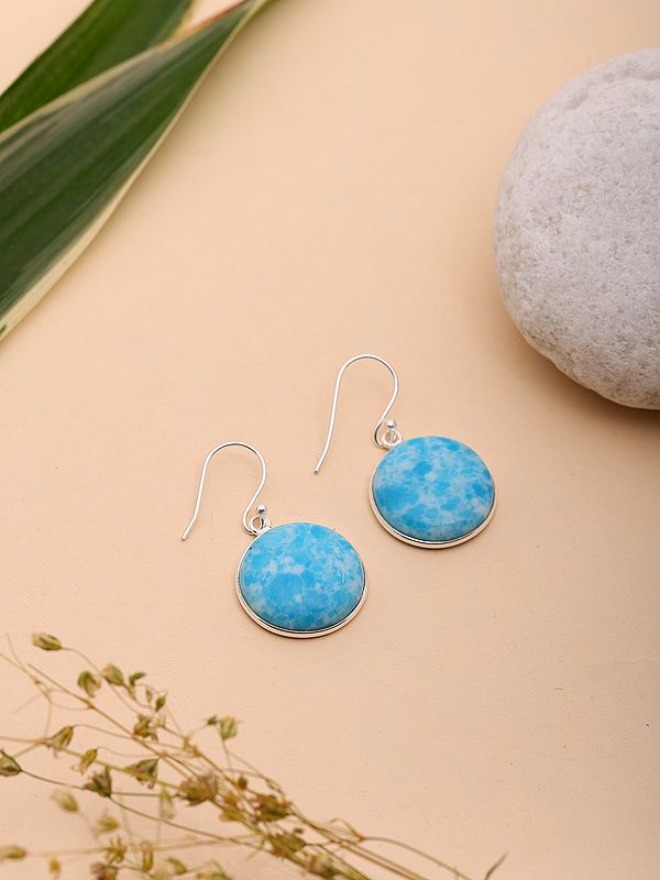 Exotic India Round Shape Faceted Larimar Earrings