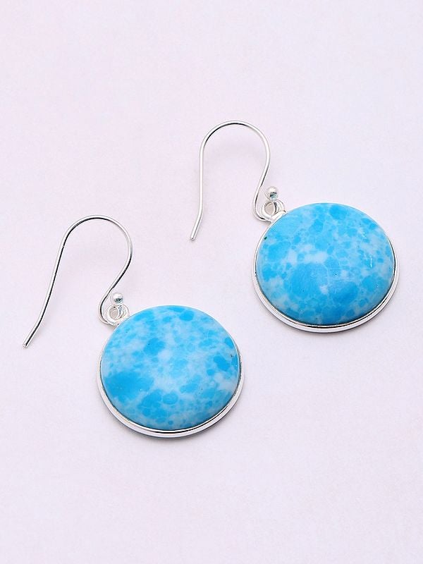 exotic india Round Shape Faceted Larimar Earrings 
