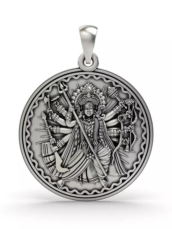 exotic india Round Shape Goddess Durga Pendant 