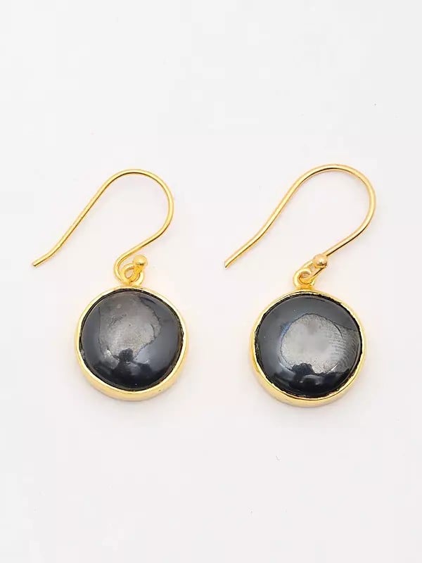 Exotic India Round Shape Hematite Hook Earrings 