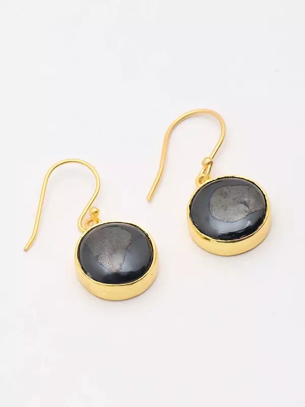 Exotic India Round Shape Hematite Hook Earrings 