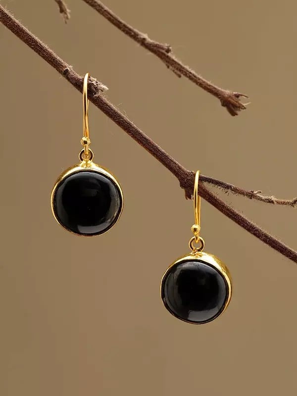 exotic india Round Shape Hematite Hook Earrings 