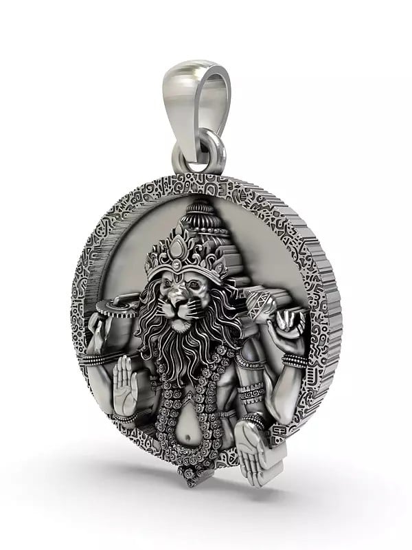 Exotic India Round Shape Lord Narasimha Pendant 