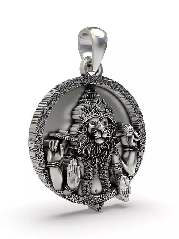 Exotic India Round Shape Lord Narasimha Pendant 