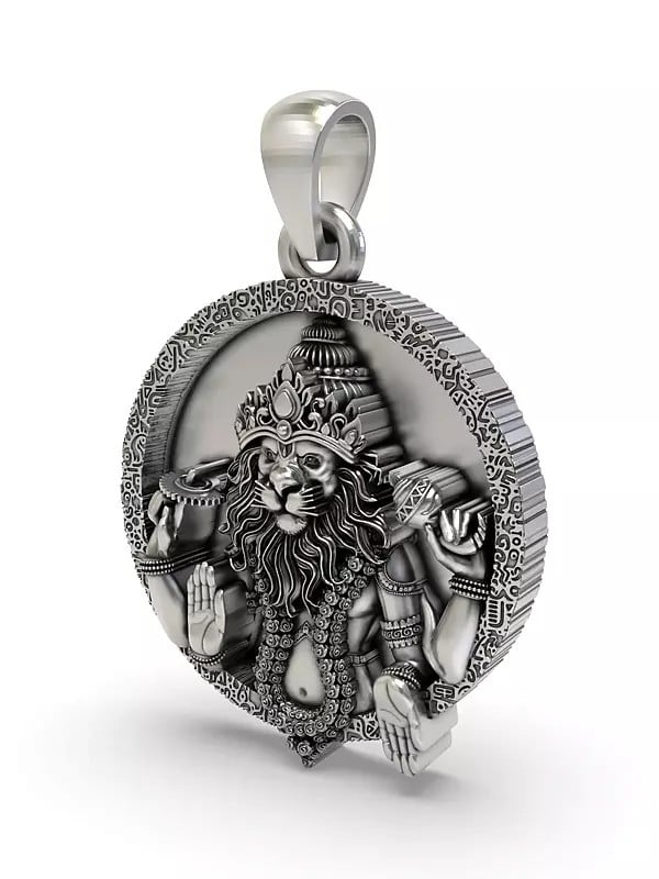 Exotic India Round Shape Lord Narasimha Pendant 