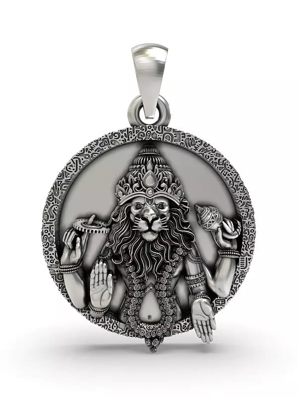 exotic india Round Shape Lord Narasimha Pendant 