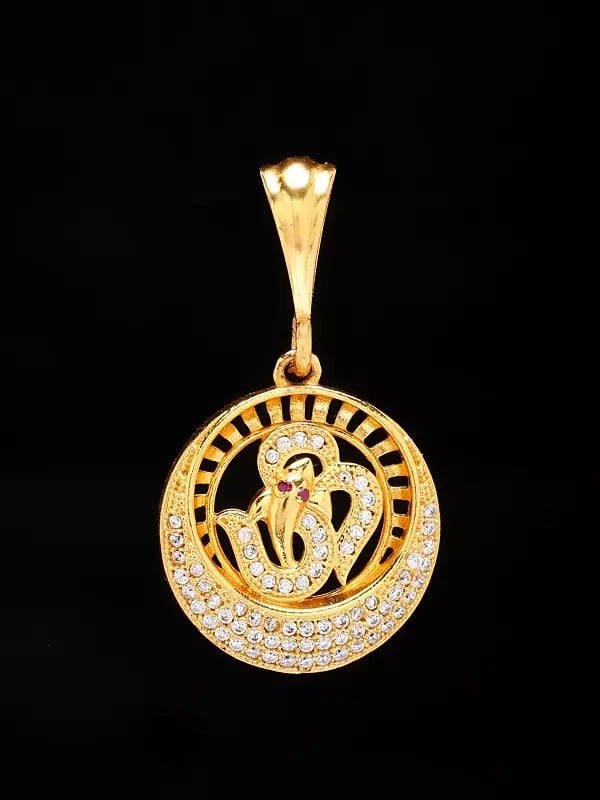 Exotic India Round Shape Stone Studded Om Pendant 
