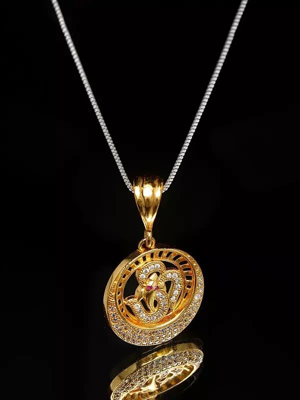 Exotic India Round Shape Stone Studded Om Pendant 