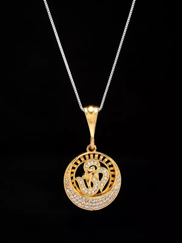 exotic india Round Shape Stone Studded Om Pendant 