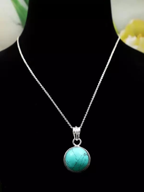 Exotic India Round Shaped Turquoise Pendant