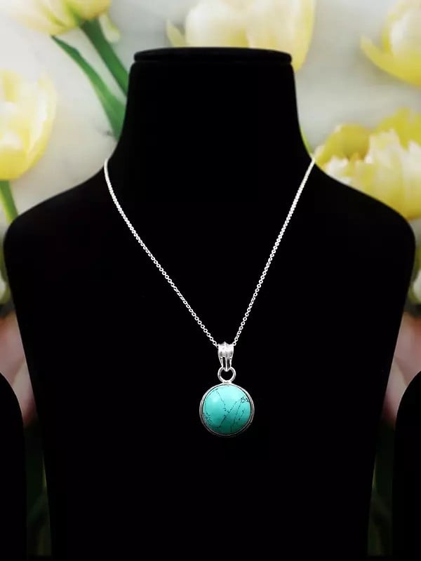 exotic india Round Shaped Turquoise Pendant
